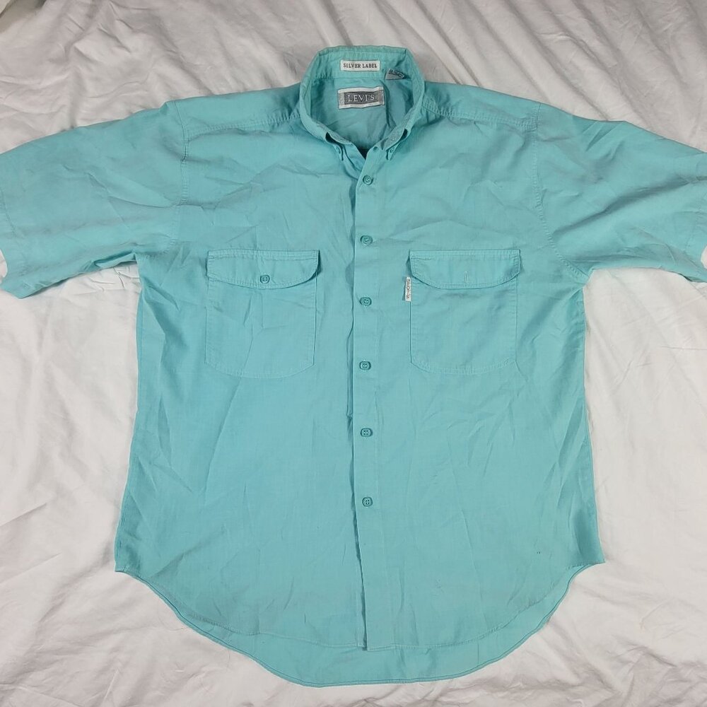 Levis Silver Label Mens Large Short Sleeve Button Down Shirt Turquoise